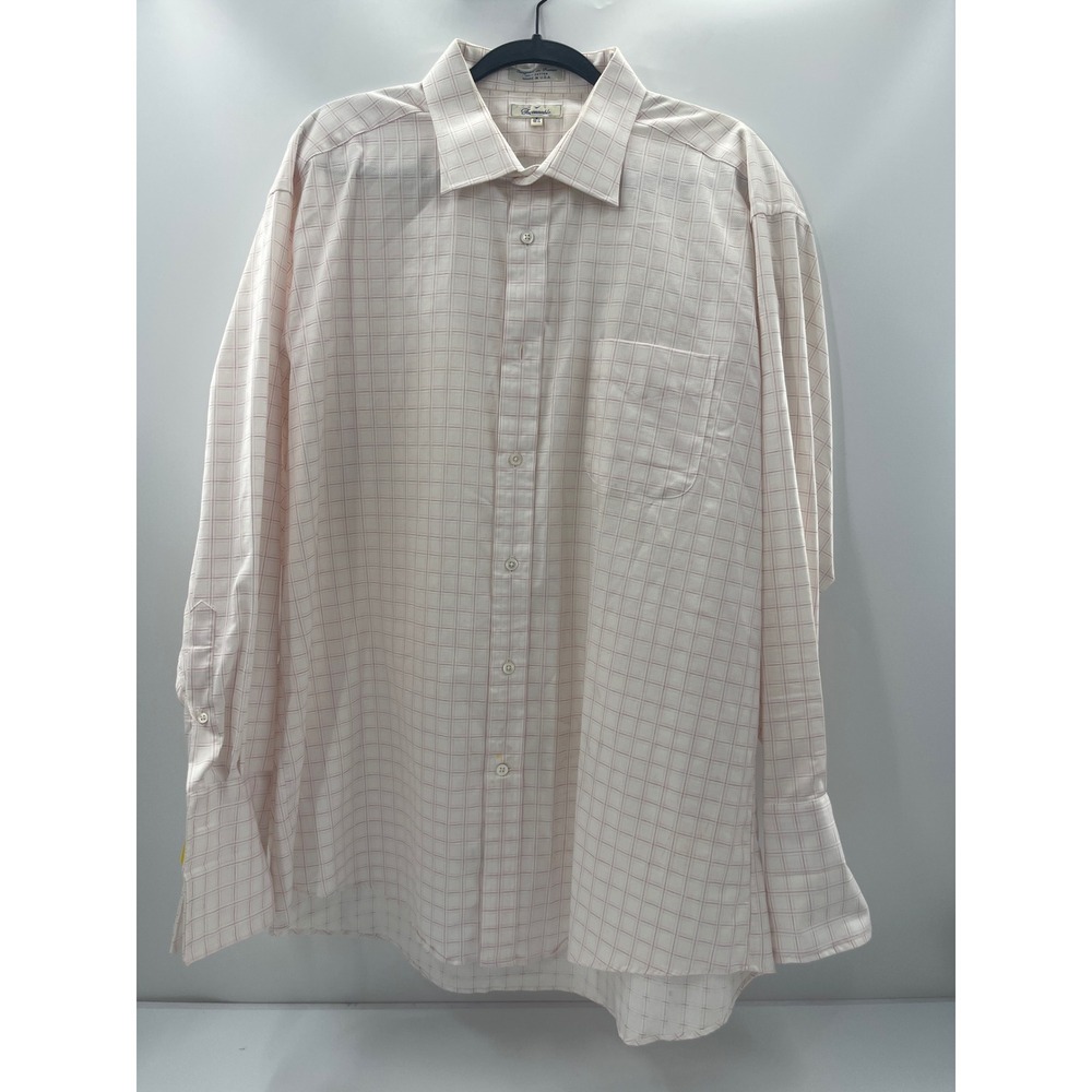 Faconnable Mens 18.5 L White Red Check Cotton Long Sleeve Button Down Shirt USA